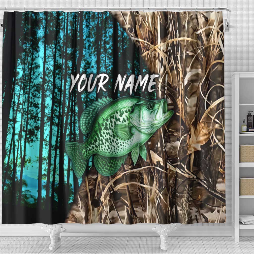 Crappie Fishing Customize Name Shower Curtain Forest and Camo Background in Outdoor Fishing - Wonder Print Shop