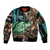 Crappie Fishing Customize Name Sleeve Zip Bomber Jacket Forest and Camo Background in Outdoor Fishing - Wonder Print Shop
