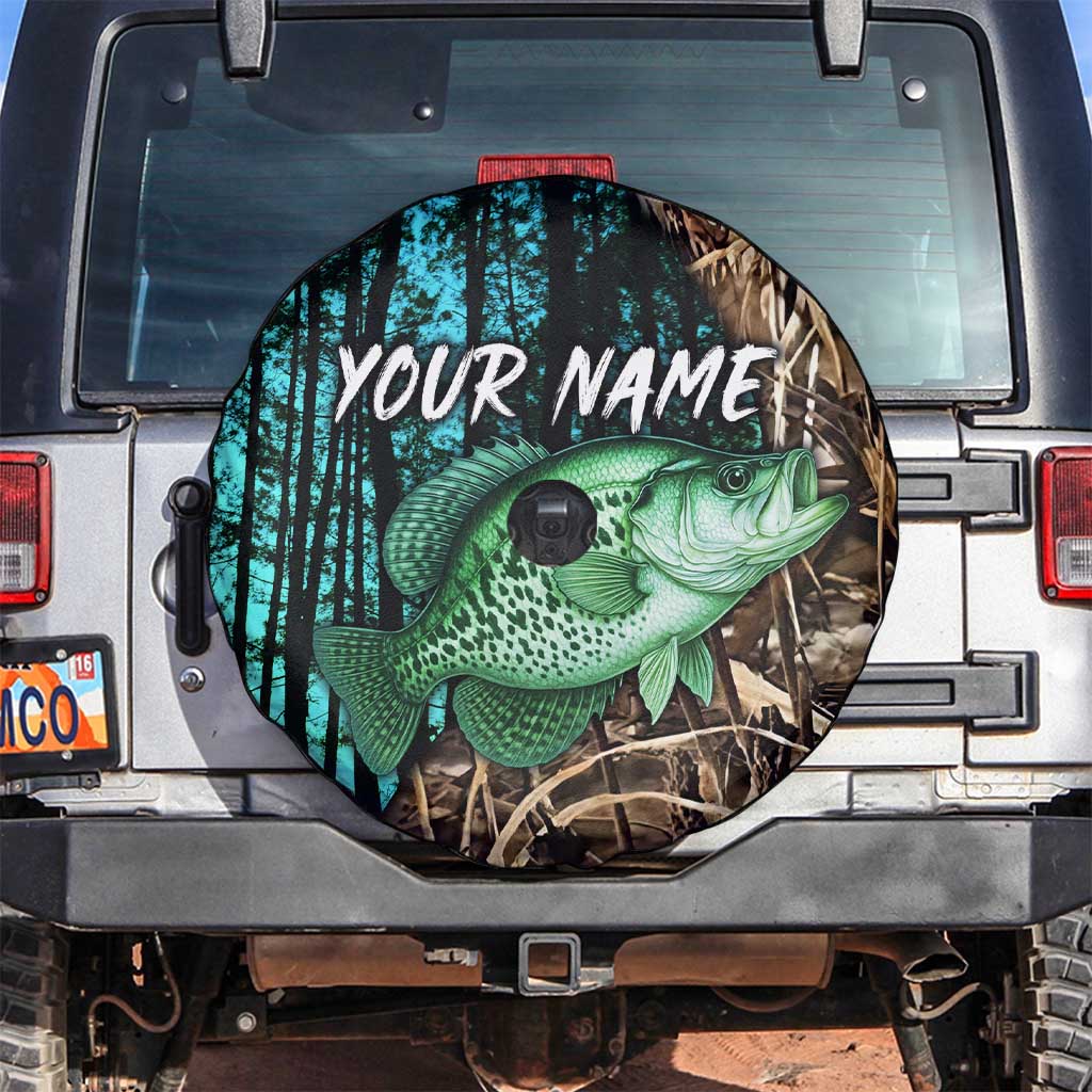 Crappie Fishing Customize Name Spare Tire Cover Forest and Camo Background in Outdoor Fishing - Wonder Print Shop