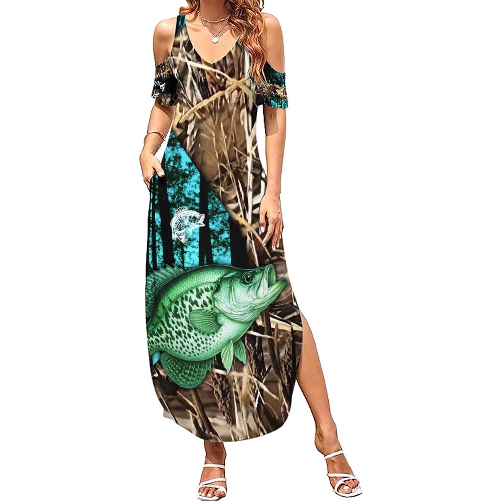 Crappie Fishing Customize Name Summer Maxi Dress Forest and Camo Background in Outdoor Fishing - Wonder Print Shop