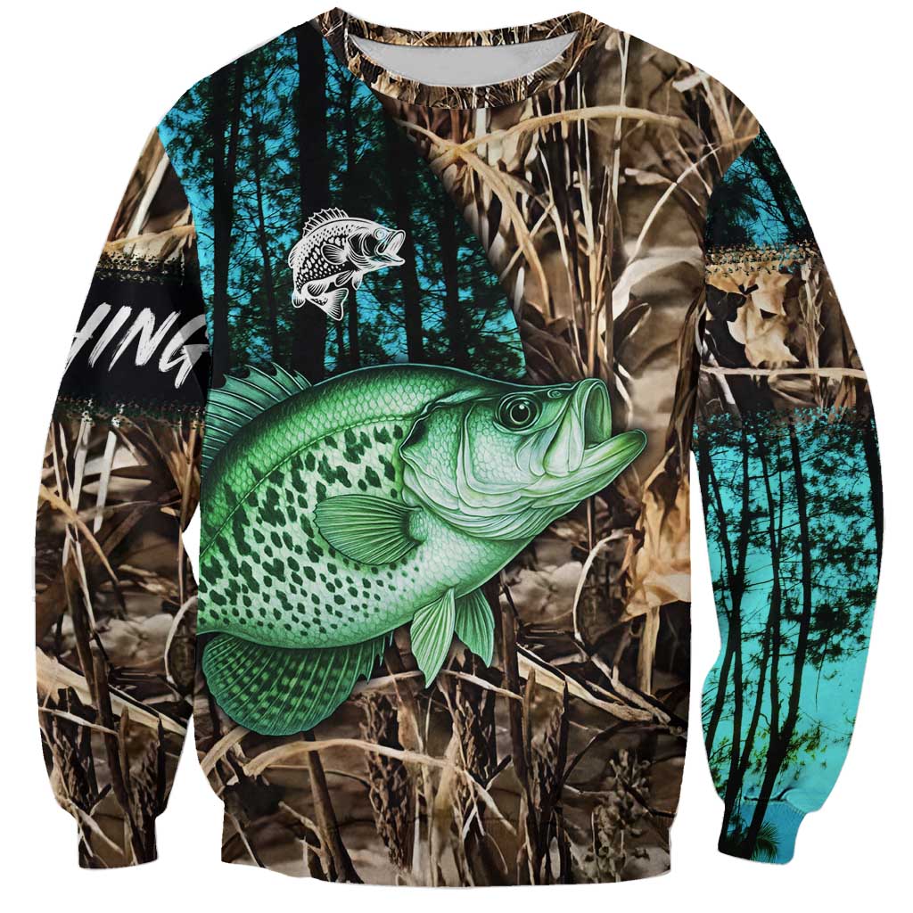 Crappie Fishing Customize Name Sweatshirt Forest and Camo Background in Outdoor Fishing - Wonder Print Shop