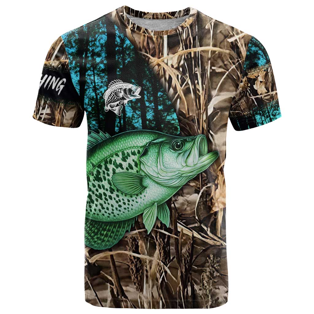 Crappie Fishing Customize Name T Shirt Forest and Camo Background in Outdoor Fishing - Wonder Print Shop
