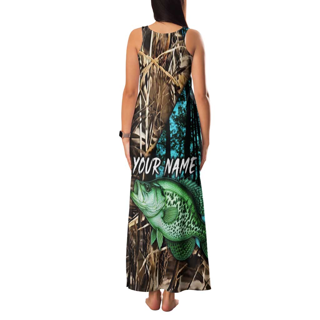 Crappie Fishing Customize Name Tank Maxi Dress Forest and Camo Background in Outdoor Fishing - Wonder Print Shop