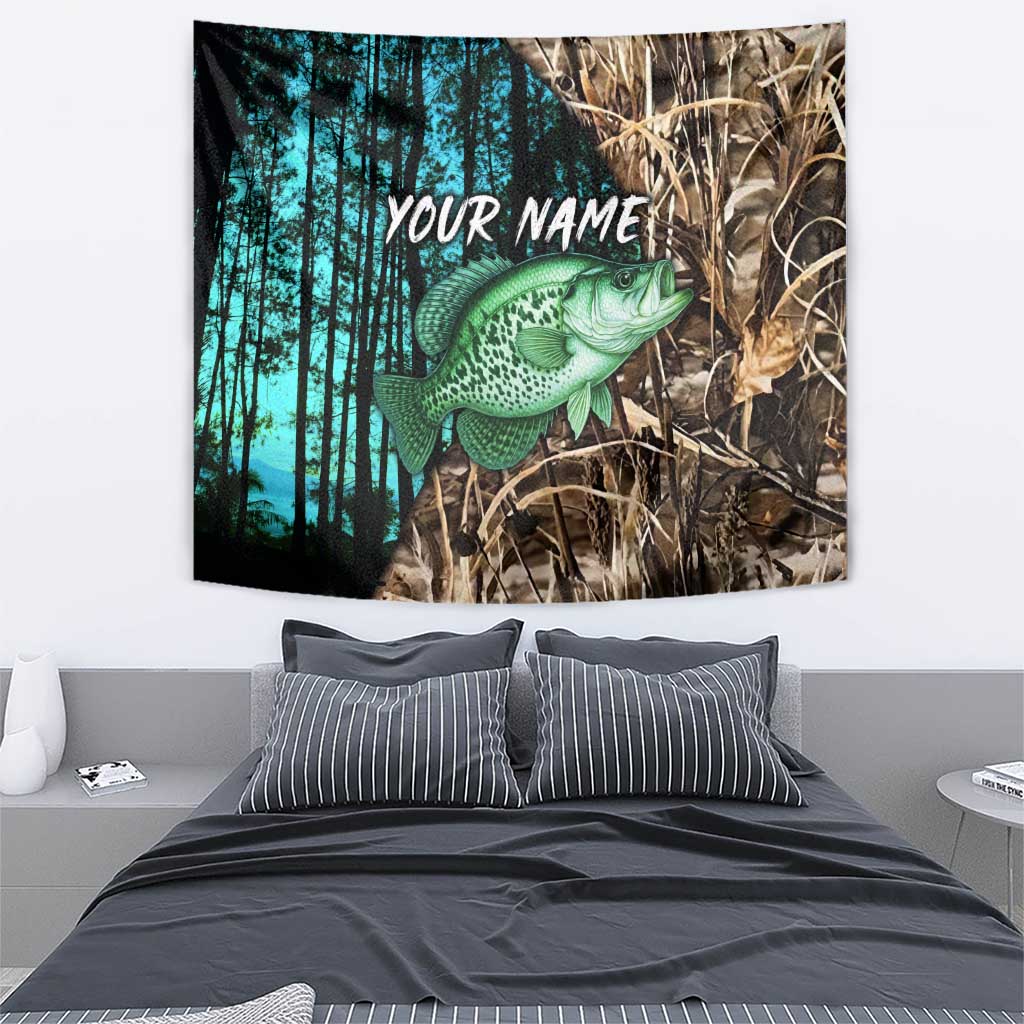 Crappie Fishing Customize Name Tapestry Forest and Camo Background in Outdoor Fishing - Wonder Print Shop