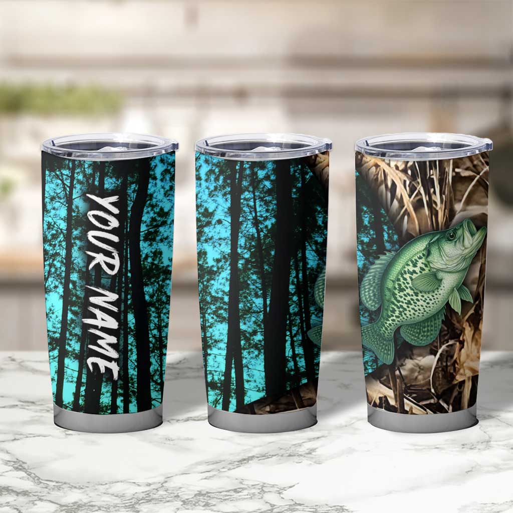 Crappie Fishing Customize Name Tumbler Cup Forest and Camo Background in Outdoor Fishing - Wonder Print Shop