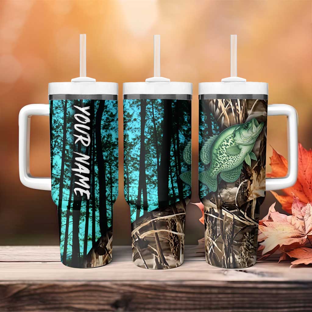 Crappie Fishing Customize Name Tumbler With Handle Forest and Camo Background in Outdoor Fishing - Wonder Print Shop