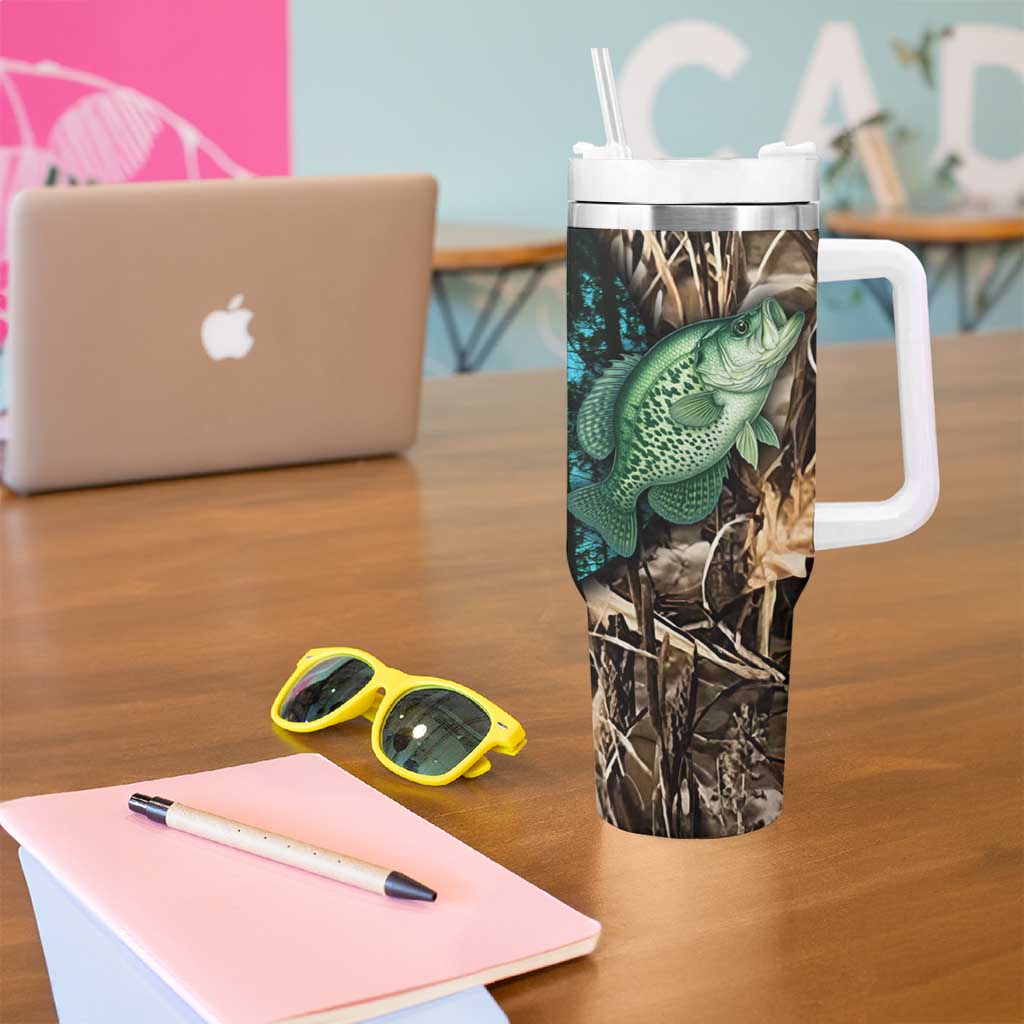 Crappie Fishing Customize Name Tumbler With Handle Forest and Camo Background in Outdoor Fishing - Wonder Print Shop