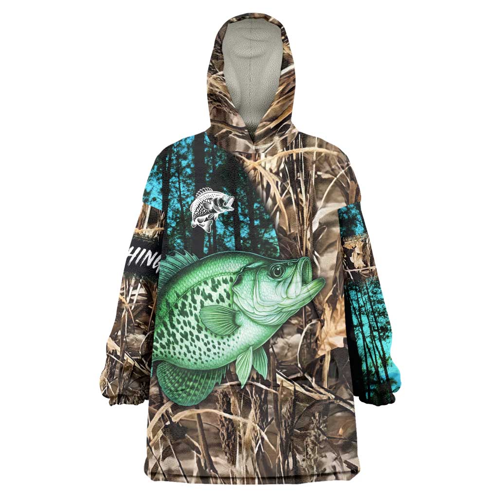 Crappie Fishing Customize Name Wearable Blanket Hoodie Forest and Camo Background in Outdoor Fishing - Wonder Print Shop