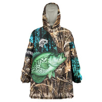 Crappie Fishing Customize Name Wearable Blanket Hoodie Forest and Camo Background in Outdoor Fishing - Wonder Print Shop
