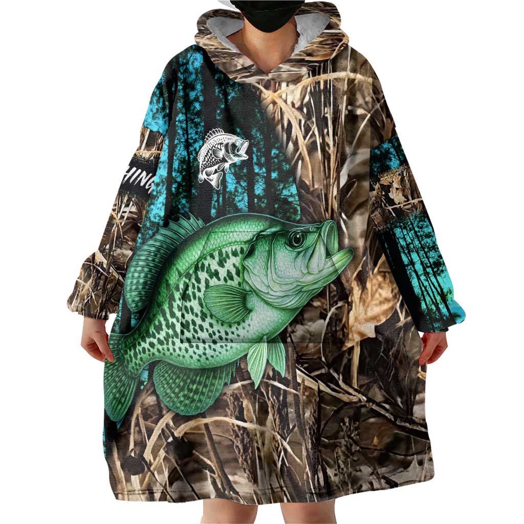 Crappie Fishing Customize Name Wearable Blanket Hoodie Forest and Camo Background in Outdoor Fishing - Wonder Print Shop