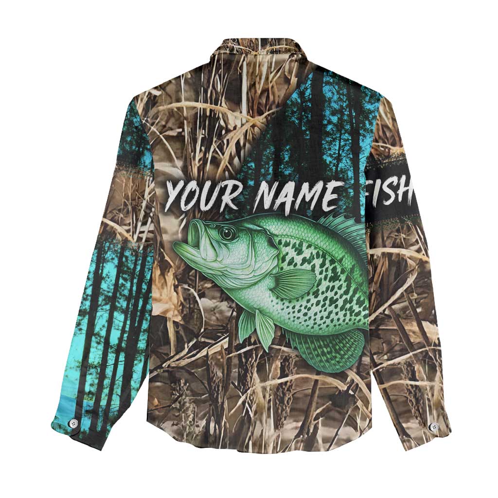 Crappie Fishing Customize Name Women Casual Shirt Forest and Camo Background in Outdoor Fishing - Wonder Print Shop