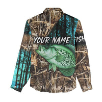 Crappie Fishing Customize Name Women Casual Shirt Forest and Camo Background in Outdoor Fishing - Wonder Print Shop