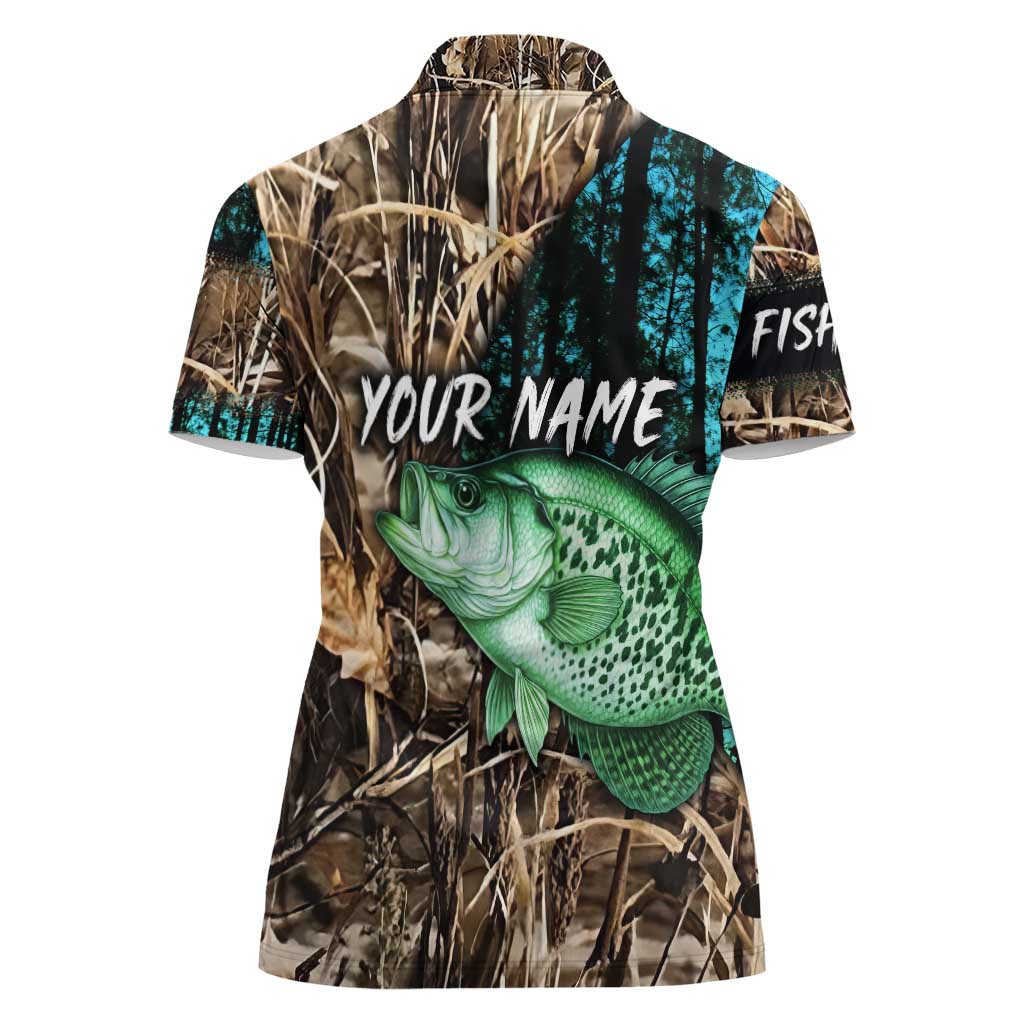 Crappie Fishing Customize Name Women Polo Shirt Forest and Camo Background in Outdoor Fishing - Wonder Print Shop