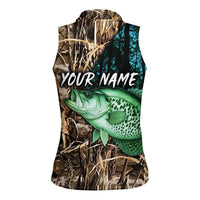 Crappie Fishing Customize Name Women Sleeveless Polo Shirt Forest and Camo Background in Outdoor Fishing - Wonder Print Shop