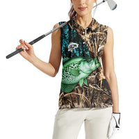 Crappie Fishing Customize Name Women Sleeveless Polo Shirt Forest and Camo Background in Outdoor Fishing - Wonder Print Shop