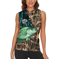 Crappie Fishing Customize Name Women Sleeveless Polo Shirt Forest and Camo Background in Outdoor Fishing - Wonder Print Shop