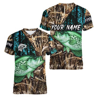 Crappie Fishing Customize Name Women V-Neck T-Shirt Forest and Camo Background in Outdoor Fishing - Wonder Print Shop