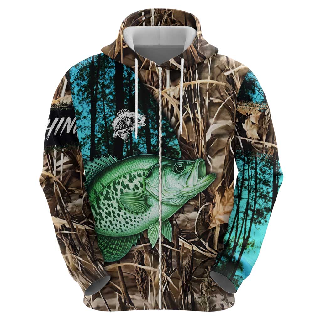 Crappie Fishing Customize Name Zip Hoodie Forest and Camo Background in Outdoor Fishing - Wonder Print Shop