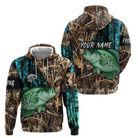 Crappie Fishing Customize Name Zip Hoodie Forest and Camo Background in Outdoor Fishing - Wonder Print Shop