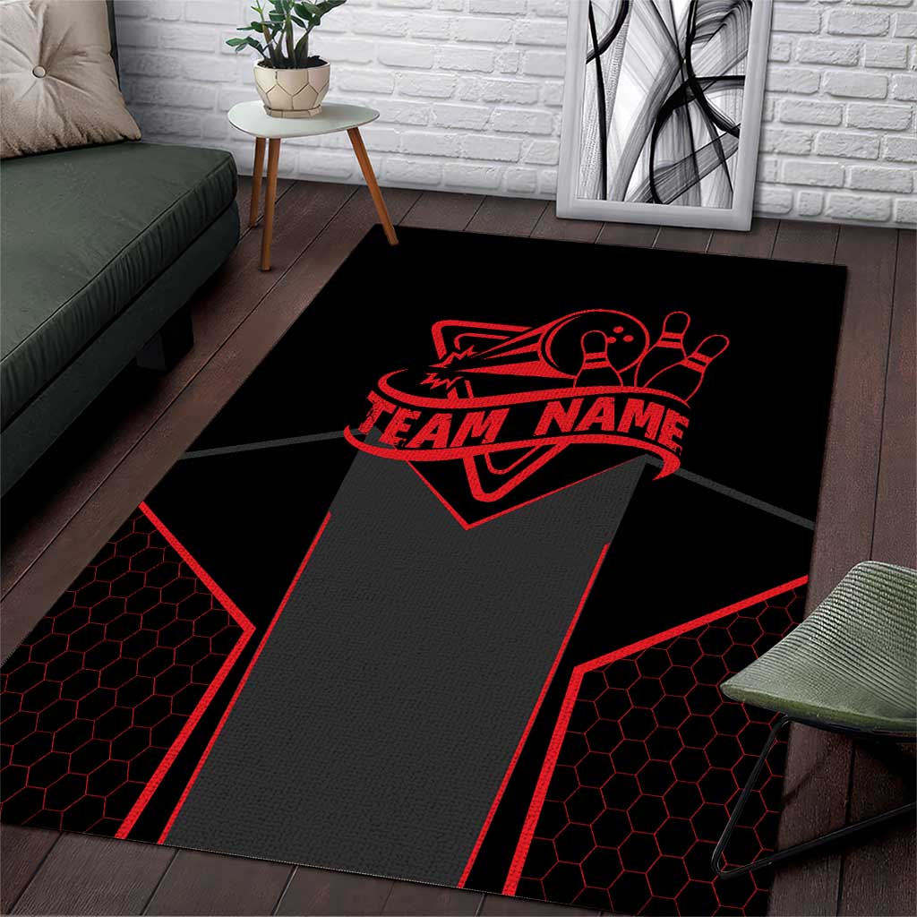 Bowling Team Area Rug Red and Black Strike Graphic and Custom Name Section - Wonder Print Shop