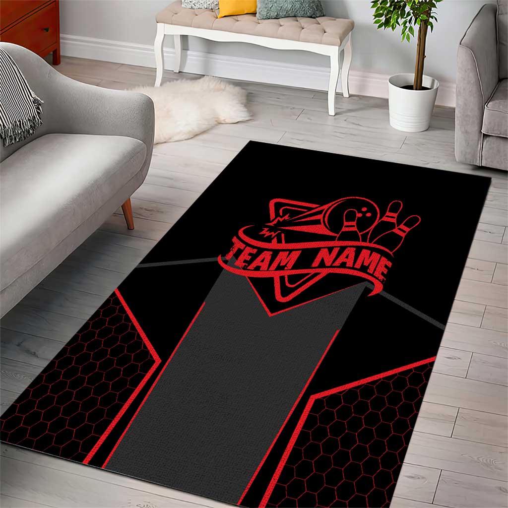 Bowling Team Area Rug Red and Black Strike Graphic and Custom Name Section - Wonder Print Shop