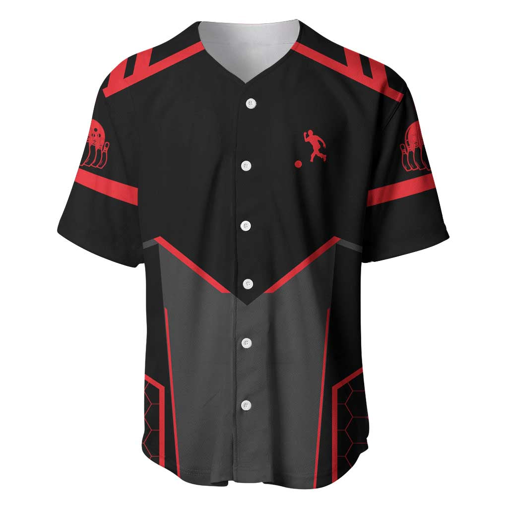 Bowling Team Baseball Jersey Red and Black Strike Graphic and Custom Name Section - Wonder Print Shop