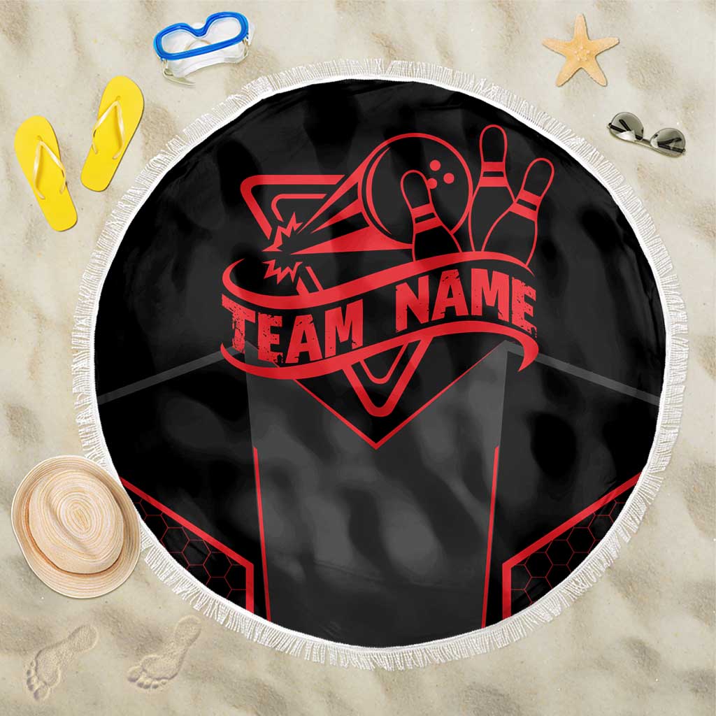 Bowling Team Beach Blanket Red and Black Strike Graphic and Custom Name Section - Wonder Print Shop