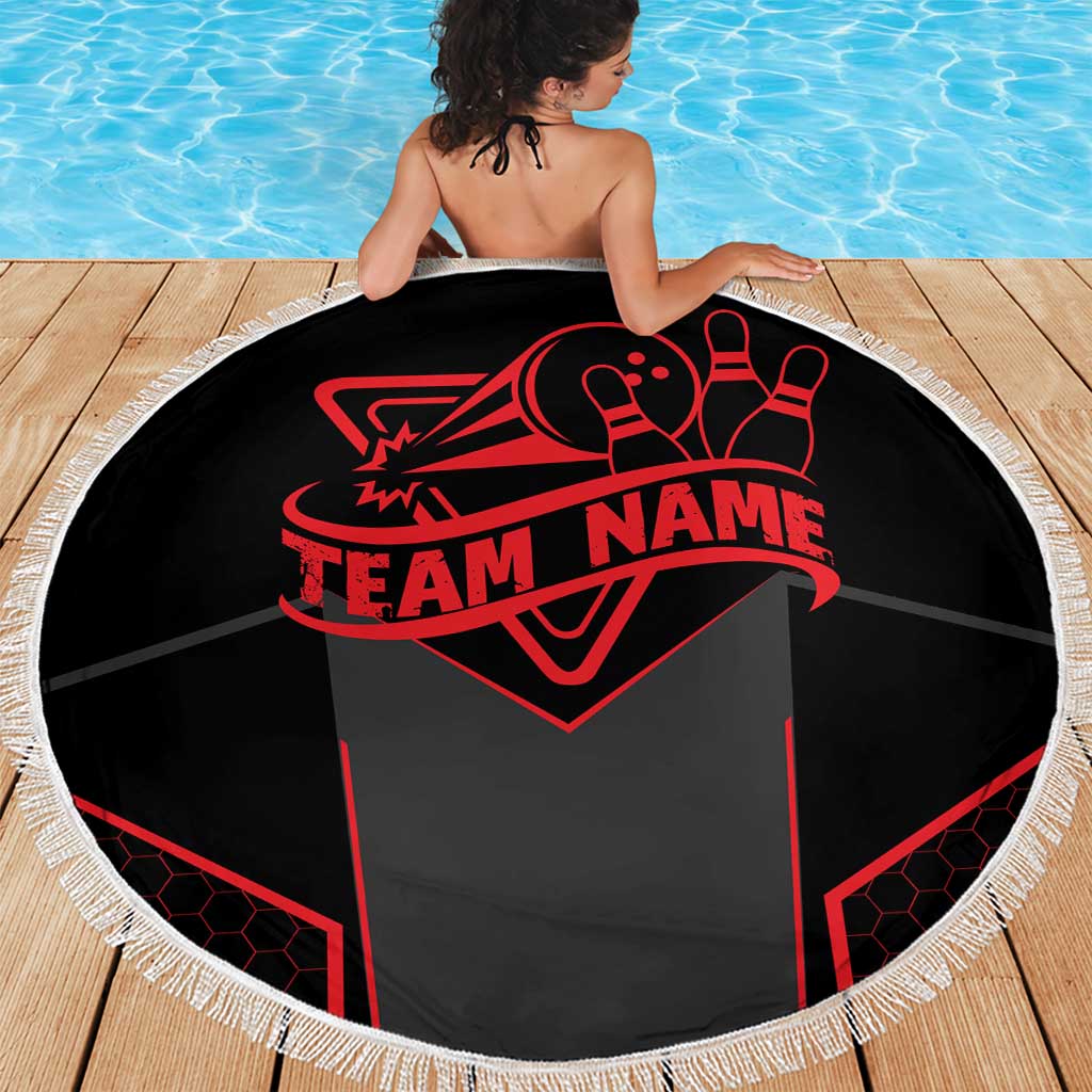 Bowling Team Beach Blanket Red and Black Strike Graphic and Custom Name Section - Wonder Print Shop