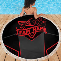Bowling Team Beach Blanket Red and Black Strike Graphic and Custom Name Section - Wonder Print Shop