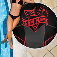 Bowling Team Beach Blanket Red and Black Strike Graphic and Custom Name Section - Wonder Print Shop