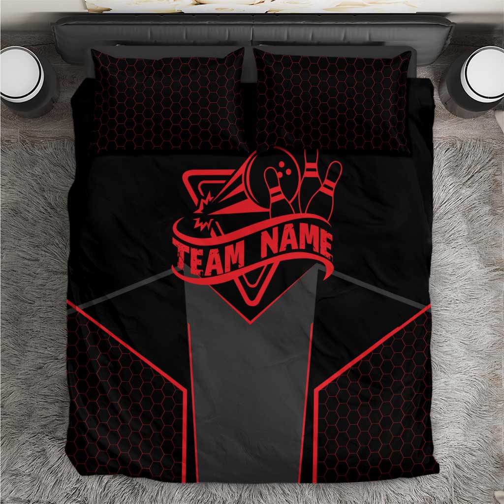 Bowling Team Bedding Set Red and Black Strike Graphic and Custom Name Section - Wonder Print Shop