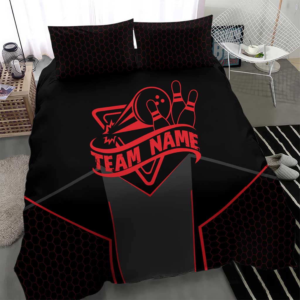Bowling Team Bedding Set Red and Black Strike Graphic and Custom Name Section - Wonder Print Shop