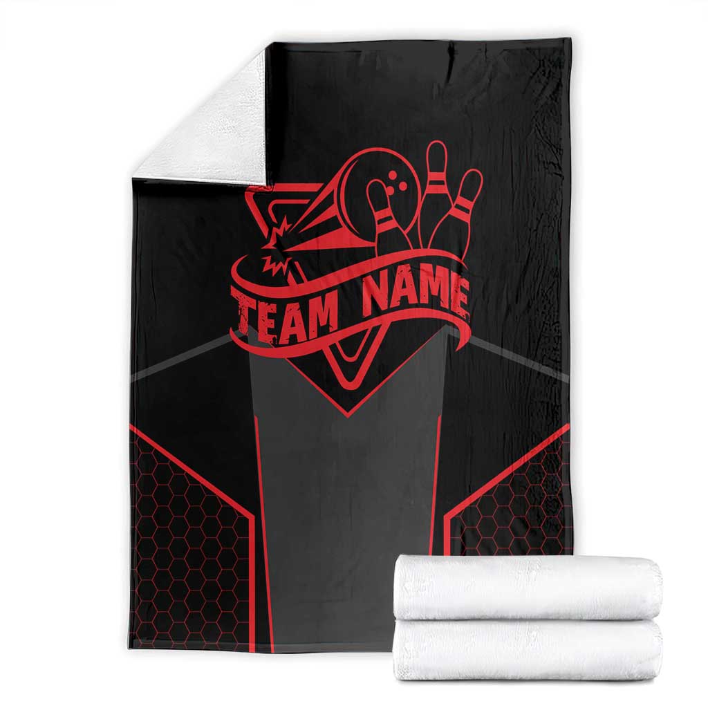 Bowling Team Blanket Red and Black Strike Graphic and Custom Name Section - Wonder Print Shop