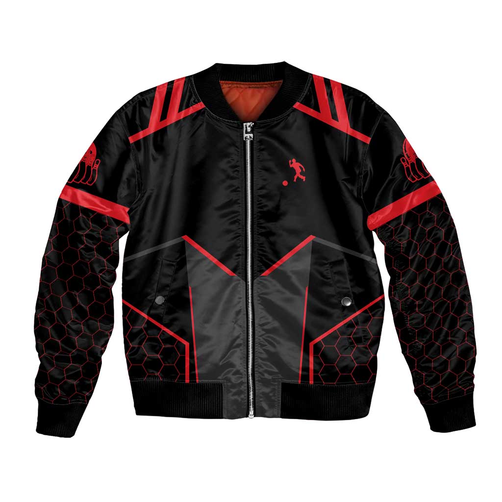 Bowling Team Bomber Jacket Red and Black Strike Graphic and Custom Name Section - Wonder Print Shop