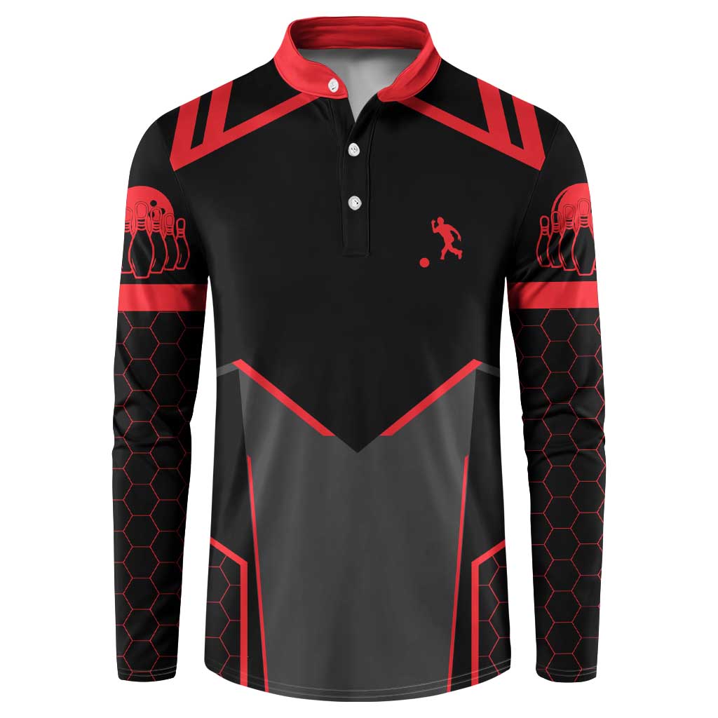 Bowling Team Button Sweatshirt Red and Black Strike Graphic and Custom Name Section - Wonder Print Shop