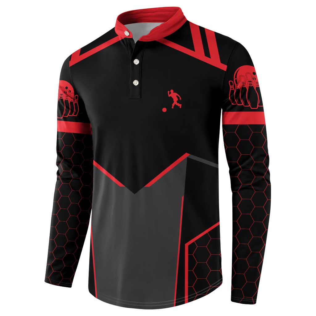 Bowling Team Button Sweatshirt Red and Black Strike Graphic and Custom Name Section - Wonder Print Shop
