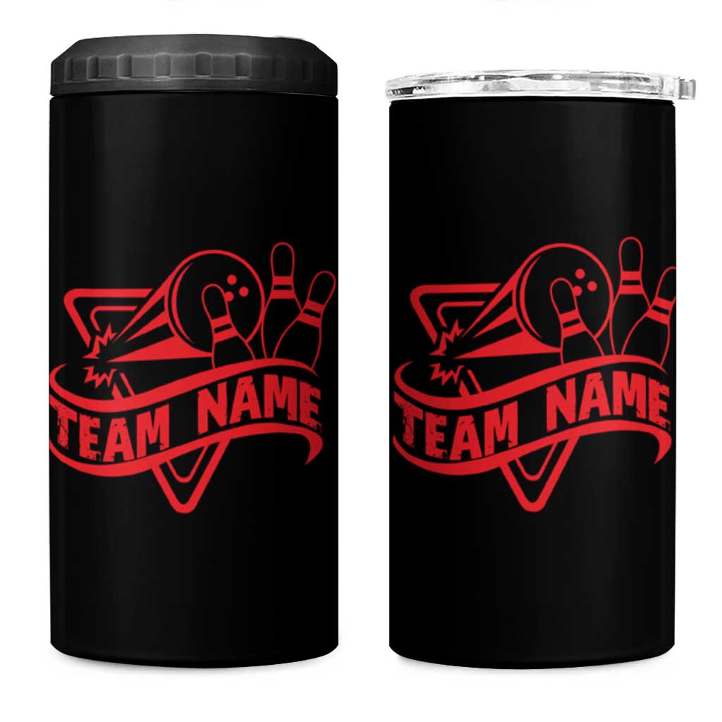 Bowling Team 4 in 1 Can Cooler Tumbler Red and Black Strike Graphic and Custom Name Section - Wonder Print Shop