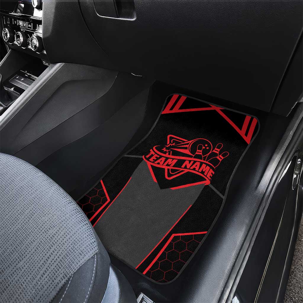 Bowling Team Car Mats Red and Black Strike Graphic and Custom Name Section - Wonder Print Shop