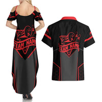 Bowling Team Couples Matching Summer Maxi Dress and Hawaiian Shirt Red and Black Strike Graphic and Custom Name Section - Wonder Print Shop