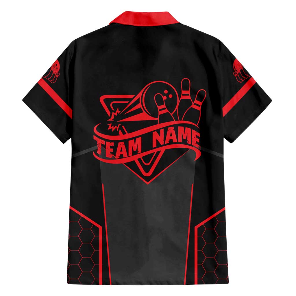 Bowling Team Family Matching Long Sleeve Bodycon Dress and Hawaiian Shirt Red and Black Strike Graphic and Custom Name Section - Wonder Print Shop