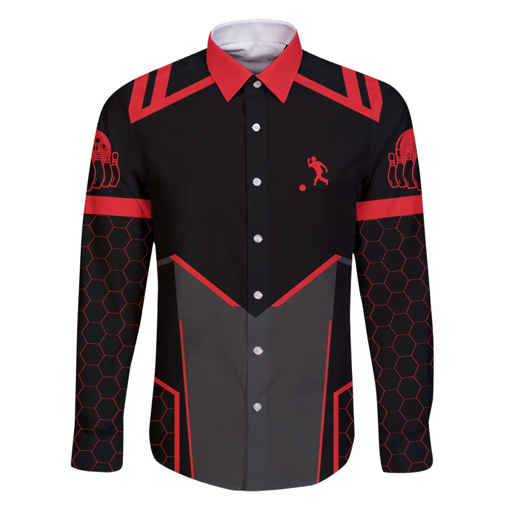 Bowling Team Family Matching Long Sleeve Bodycon Dress and Hawaiian Shirt Red and Black Strike Graphic and Custom Name Section - Wonder Print Shop