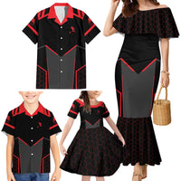 Bowling Team Family Matching Mermaid Dress and Hawaiian Shirt Red and Black Strike Graphic and Custom Name Section - Wonder Print Shop