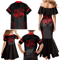 Bowling Team Family Matching Mermaid Dress and Hawaiian Shirt Red and Black Strike Graphic and Custom Name Section - Wonder Print Shop