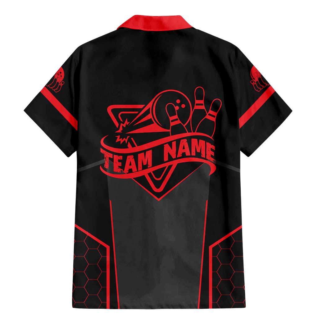 Bowling Team Family Matching Mermaid Dress and Hawaiian Shirt Red and Black Strike Graphic and Custom Name Section - Wonder Print Shop