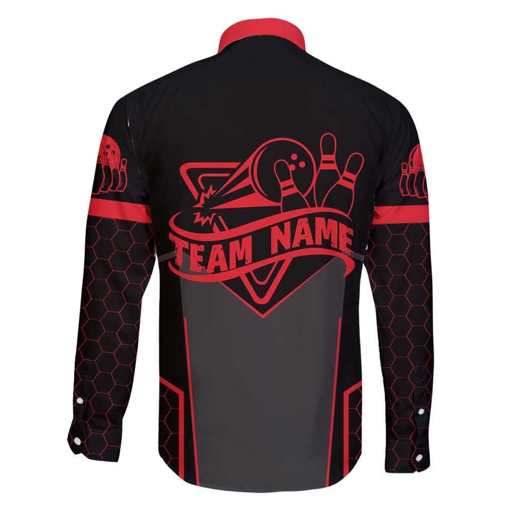 Bowling Team Family Matching Mermaid Dress and Hawaiian Shirt Red and Black Strike Graphic and Custom Name Section - Wonder Print Shop