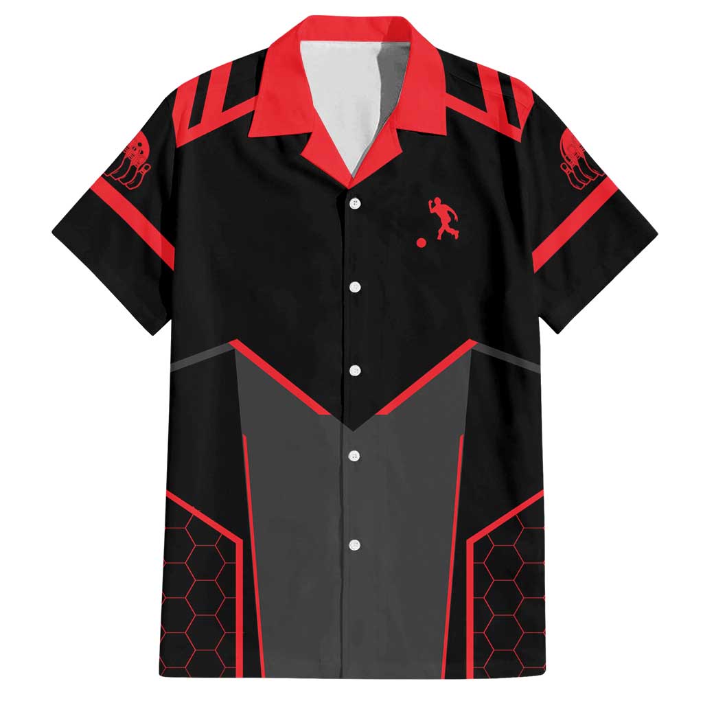 Bowling Team Family Matching Off Shoulder Maxi Dress and Hawaiian Shirt Red and Black Strike Graphic and Custom Name Section - Wonder Print Shop