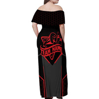 Bowling Team Family Matching Off Shoulder Maxi Dress and Hawaiian Shirt Red and Black Strike Graphic and Custom Name Section - Wonder Print Shop