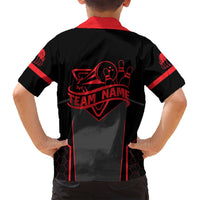 Bowling Team Family Matching Off Shoulder Short Dress and Hawaiian Shirt Red and Black Strike Graphic and Custom Name Section - Wonder Print Shop