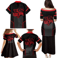 Bowling Team Family Matching Puletasi and Hawaiian Shirt Red and Black Strike Graphic and Custom Name Section - Wonder Print Shop