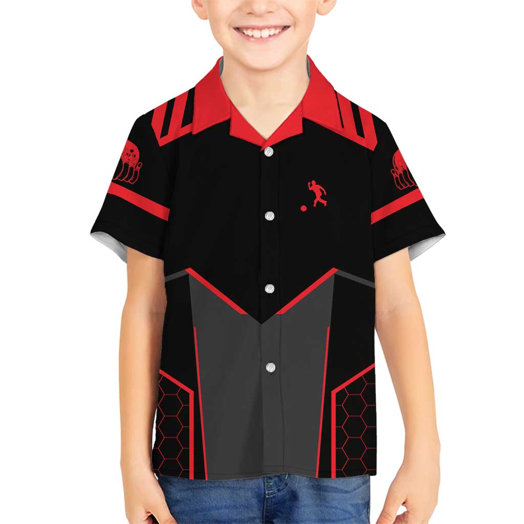 Bowling Team Family Matching Puletasi and Hawaiian Shirt Red and Black Strike Graphic and Custom Name Section - Wonder Print Shop